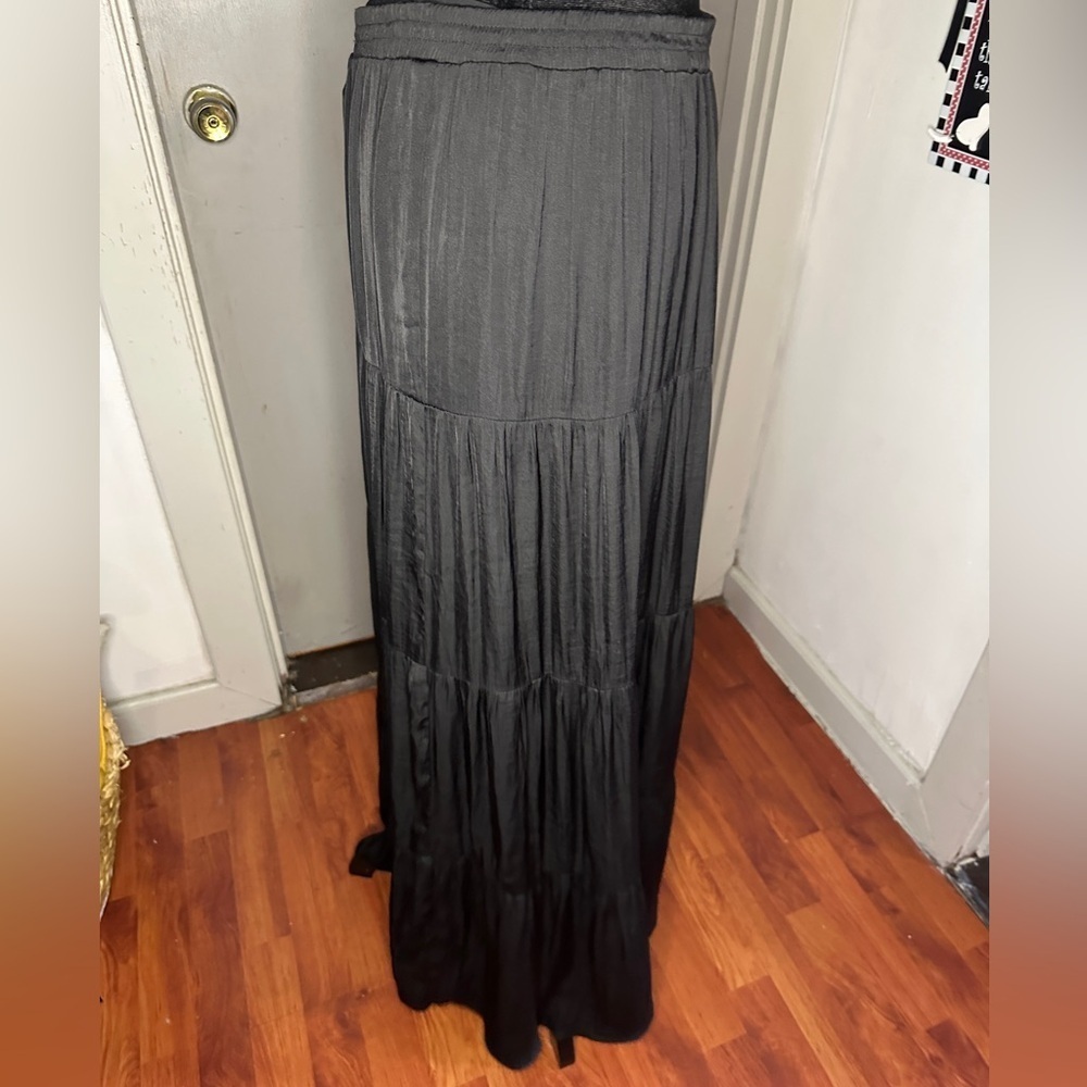 Bird Vine Black Tiered Maxi Skirt size L